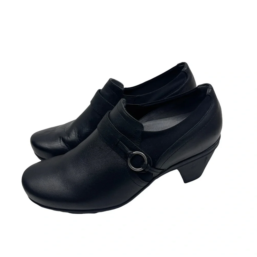 Abeo B.I.O SYSTEM Raine Black Leather Comfortable Mule Clog Heel Shoes Size 7.5